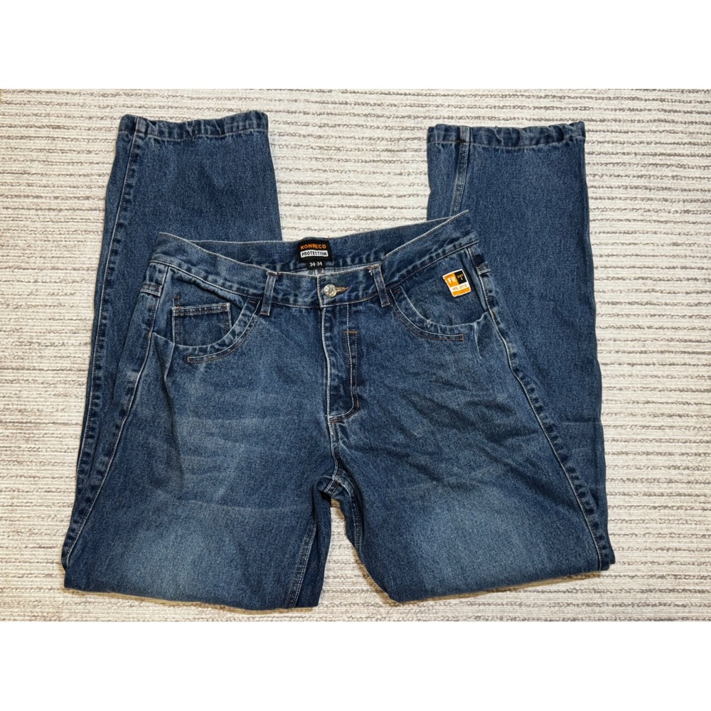 KONRECO‎ FR Pants Mens 34x31 Flame Resistant 14oz Denim Relaxed Jeans CAT 2 NFPA